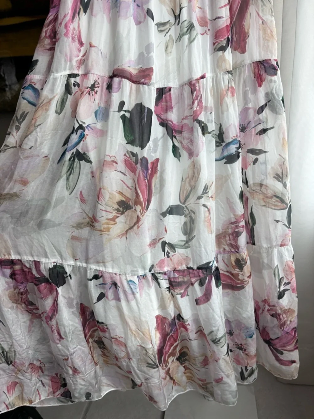 LARA White Maxi Dress with Pink and Green Floral Print Sz S - Picture 4 of 10